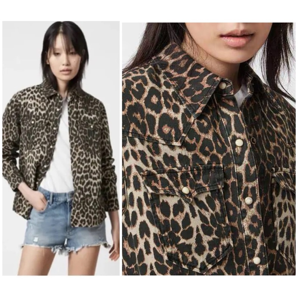 All Saints Leopard Print Button Down Shirt